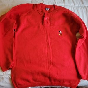 Vintage 1990s Disney Wear Mickey Mouse Red Henley Sweater-  Made In USA SIZE XL